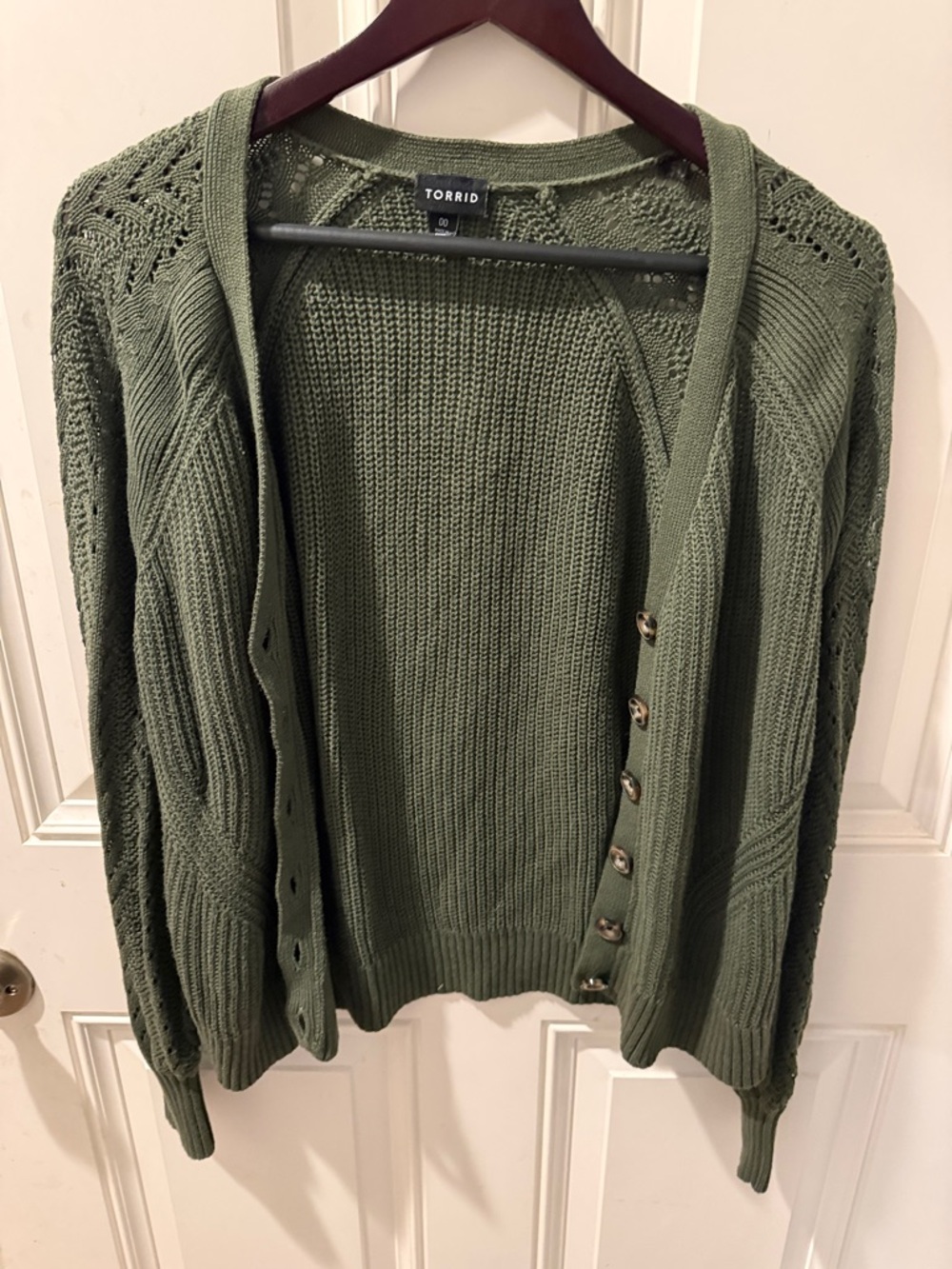 torrid Olive Green Lace-Shoulder Button Cardigan Size 00